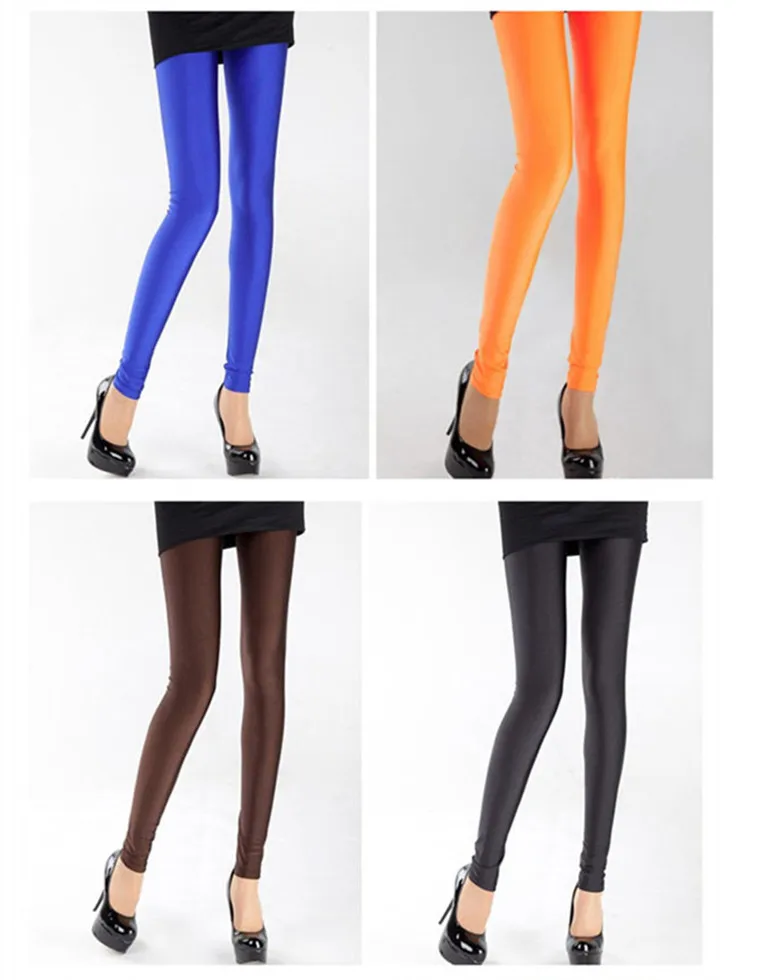 Леггинсы, женские одноцветные флуоресцентные блестящие штаны, леггинсы, большой размер, спандекс, блестящие эластичные повседневные брюки