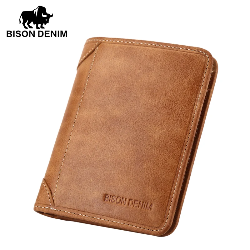 Винтажные мужские кошельки BISON DENIM тонкий брендовый держатель для кредитных карт