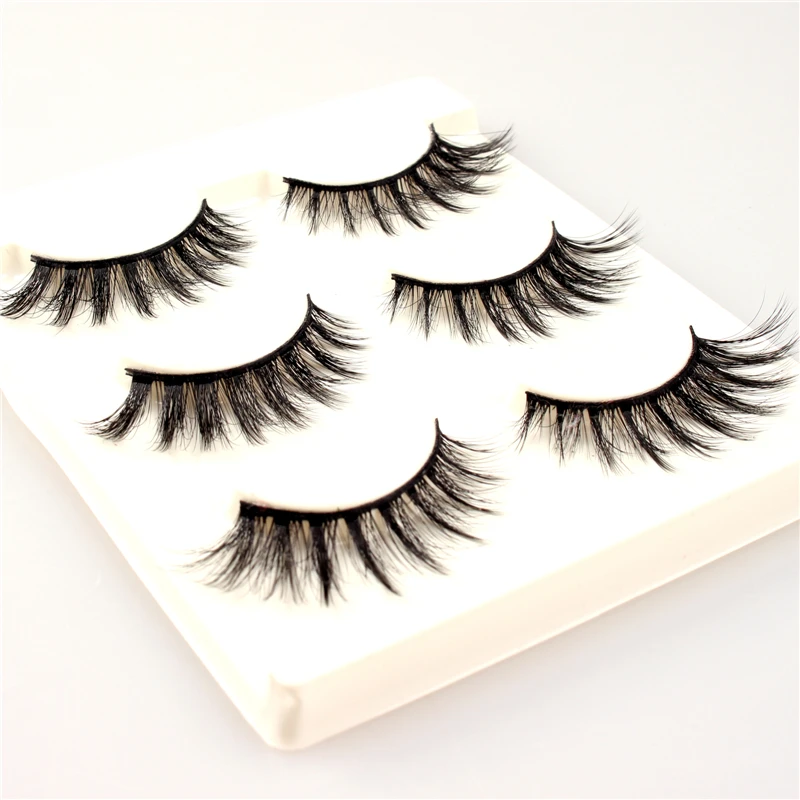 

Buenas 3 pairs natural false eyelashes fake long makeup 3d lashes multi-layers new winged 3D false eyelashes eyes make up tools
