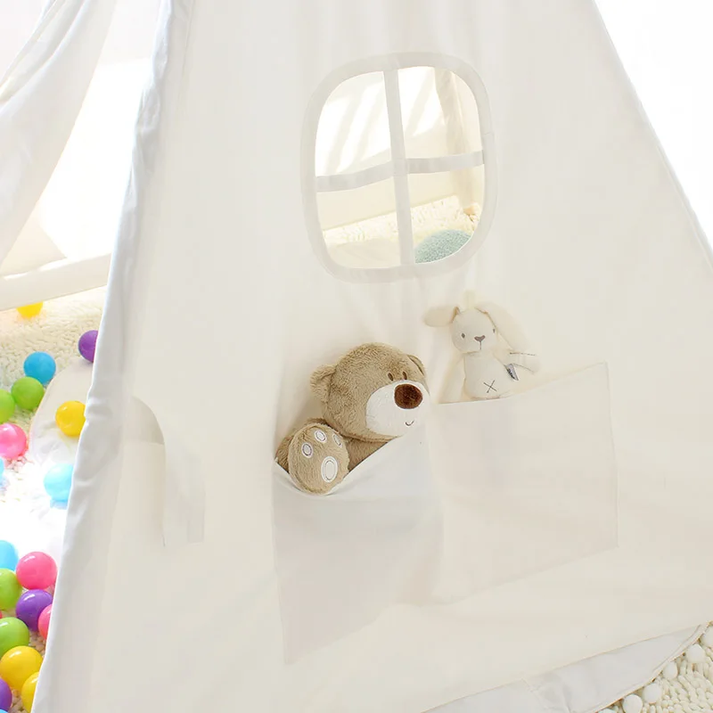 Хлопок Холст Wigwam палатка-вигвам для детей детский игровой домик игрушки для детей складной Типи украшение для детской 4 полюса фотографии