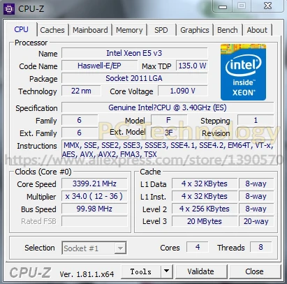 Original Intel XEON E5-2637V3 3.40GHz ES Version E5 2637 V3 Quad-Core 20M  LGA2011-3 135W E5-2637 V3 free shipping E5 2637V3
