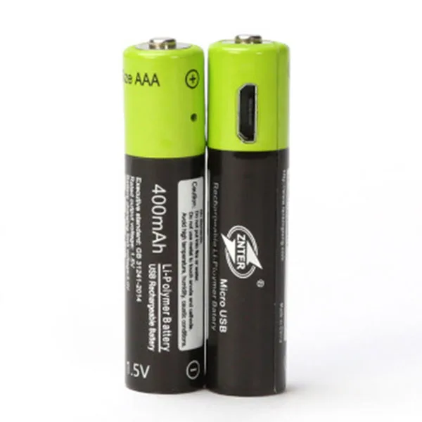 ZNTER AAA перезаряжаемая батарея 1,5 V 400mAh USB перезаряжаемая батарея универсальная литий-полимерная батарея с микро USB кабелем - Цвет: 2pcs without cable