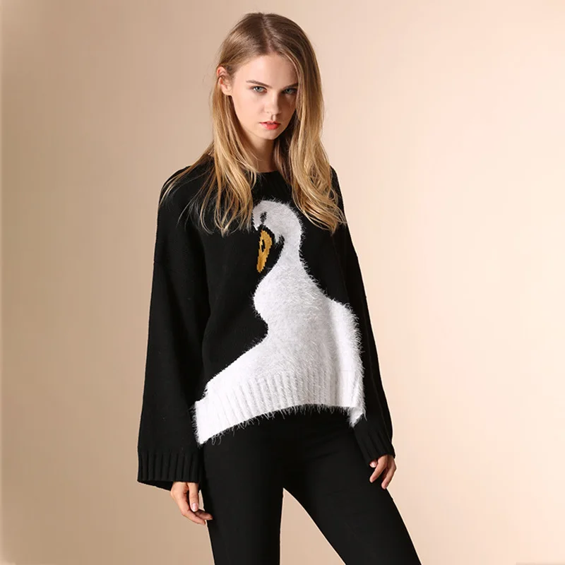European style Women Little Swan catwalk loose knitted sweater Classic