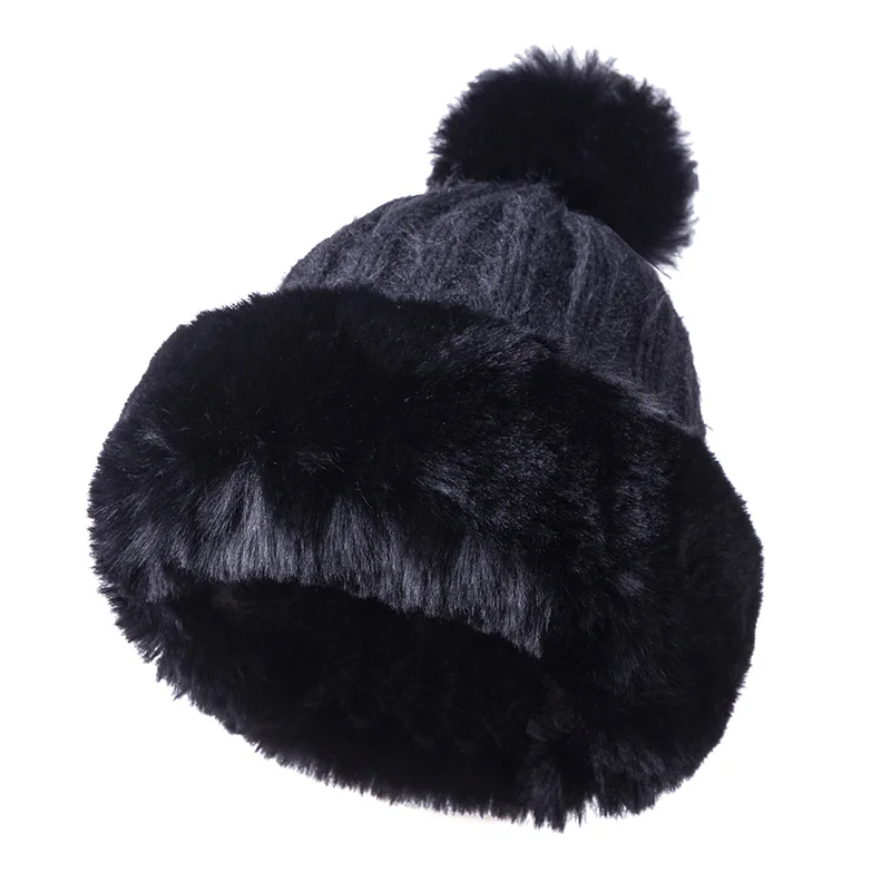 Шапка бини вязаная утепленная с пушистым помпоном|Женские Skullies и шапочки| |