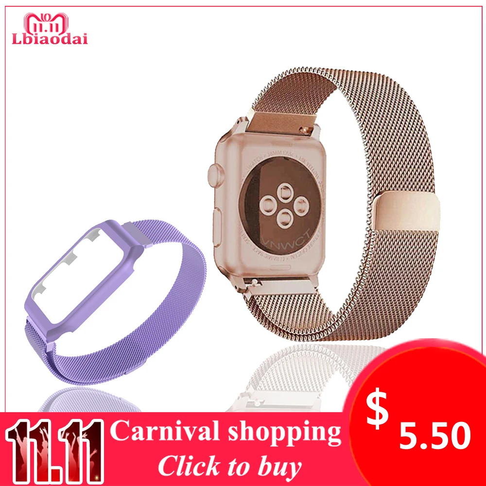 

Case+Strap For Apple Watch band 44 mm 40mm iWatch band 42mm 38mm Stainless Steel bracelet Milanese Loop Apple watch 4 3 2 1