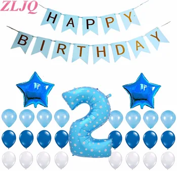 

ZLJQ 34pcs Pink Blue Happy Birthday Party Decoration Balloons Kit for Boy Girl 2 Years Old Baby Shower Latex Inflatable Air Ball
