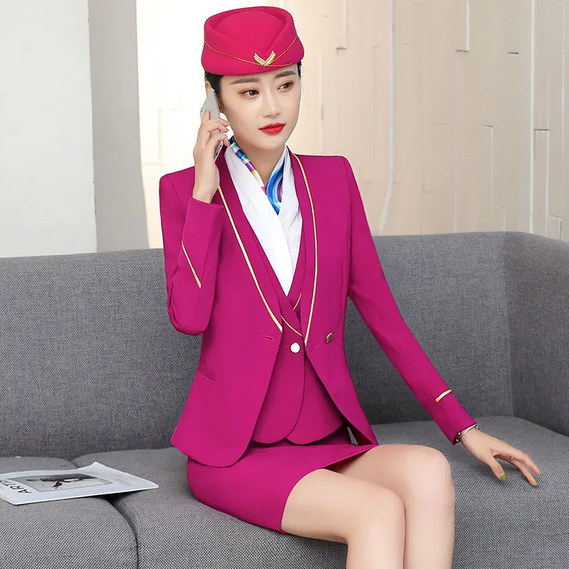 IZICFLY новая официальная деловая стюардная одежда для женщин костюмы офисные комплекты с юбкой стюардесса элегантная рабочая одежда большой размер