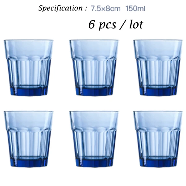 Соковое стекло, красочное креативное тиснение, стакан для воды, 6 шт./лот, розовый, синий, утолщенный бокал для вина, пива, чая, молока, стакан chivas - Цвет: 6 pcs  blue  style 4