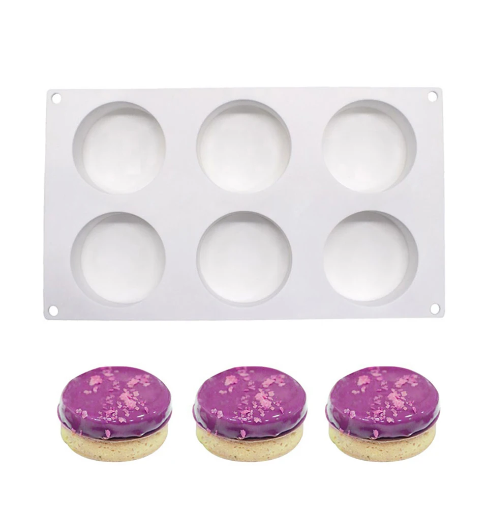 

6 Holes Flat Round Shaped Silicone Cakes Mold For Baking Chocolates Mousse Fondant Baking Pan Decorating Tool