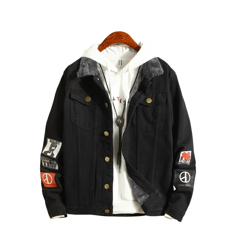 Men Jacket and Coat Trendy Warm Fleece Denim Jacket 2018 Winter Fashion