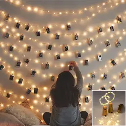 1 м 2 м фото клипы светодиодный строка гирлянды для бутылок лампы строка для рождественской вечеринки Свадебные украшения дома Фея