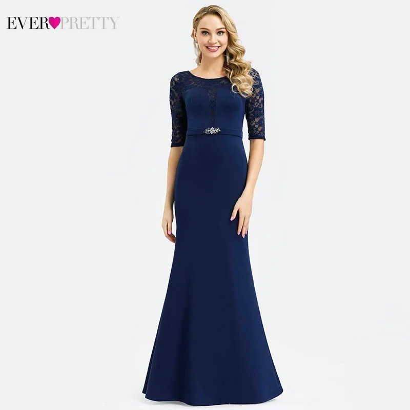 Элегантные темно-синие платья для матери невесты, красивые кружевные платья для мамы с круглым вырезом, расшитые бисером, Vestido De Madrinha Kurti - Цвет: Navy Blue