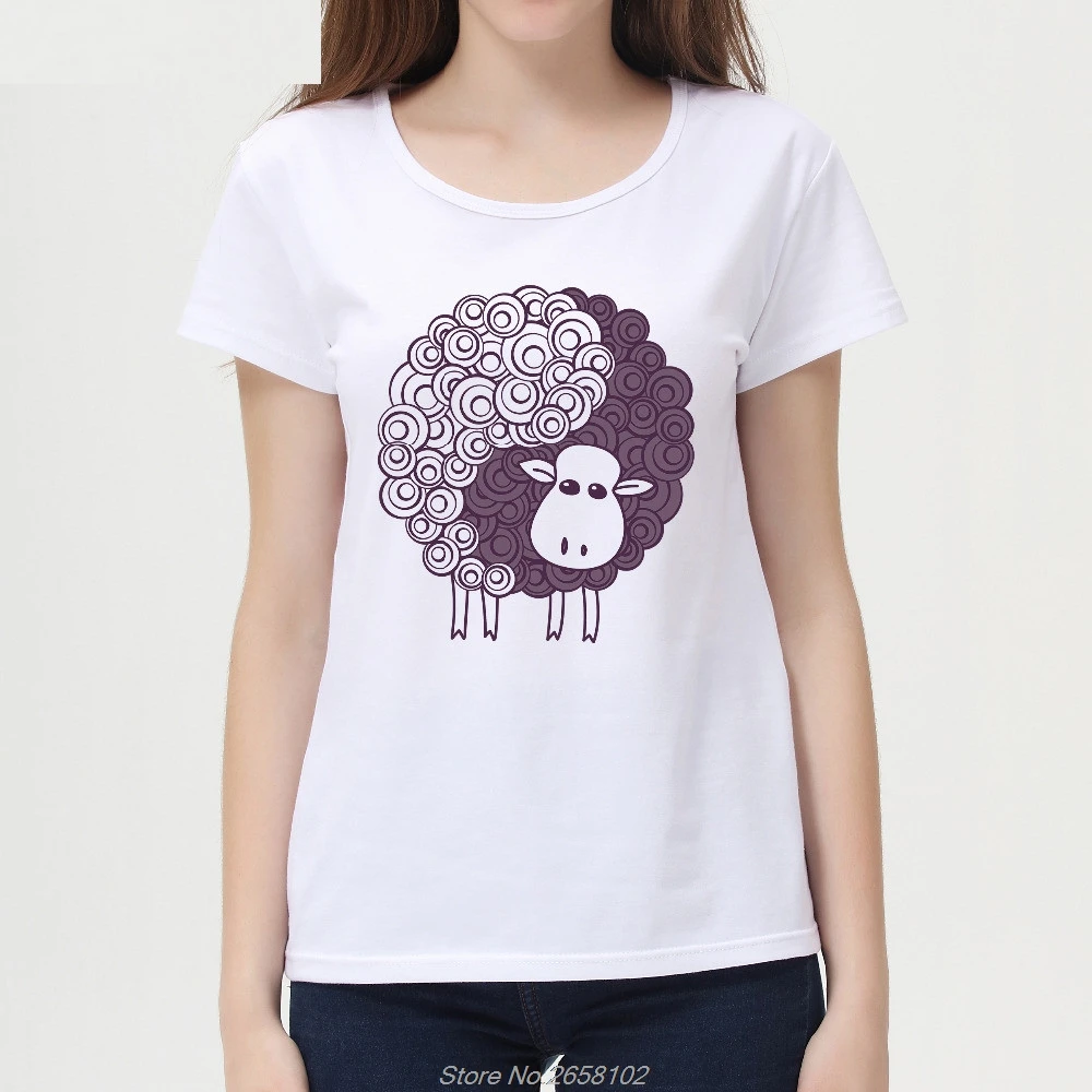 Новое поступление, женская футболка с принтом «рисованная Овечка», Повседневная футболка с короткими рукавами для девочек, крутые женские топы, уличная одежда в стиле Харадзюку - Цвет: 2