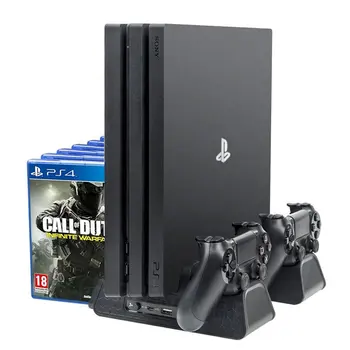 

PS4/PS4 Slim/PS4 PRO Vertical Stand with Cooling Fan Cooler Dual Controller Charger Charging Station for SONY Playstation 4