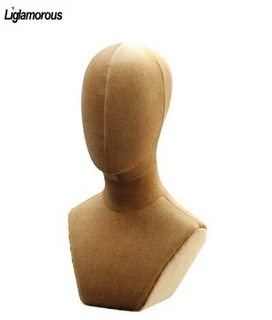 

1pc Female Abstract Mannequin Head Display Hats Wig Scarves Headscarves Necklace Insertable Needle Foam Cloth Velvet Fabric Gold