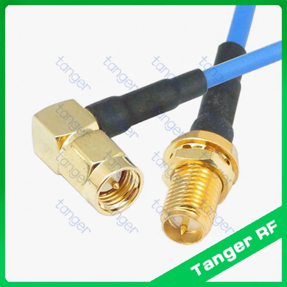 

New SMA male right angle to RP-SMA female connector RG405 RG086 Blue RF Coaxial Jumper 20inch 50cm Semi Flexible Low Loss cable