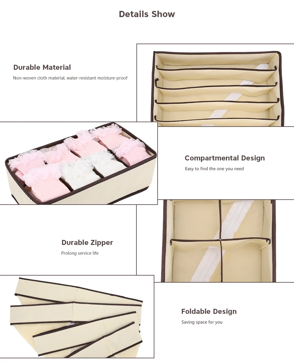 4pcs Collapsible Storage Boxes Bra Underwear Closet Organizer Divider Drawer