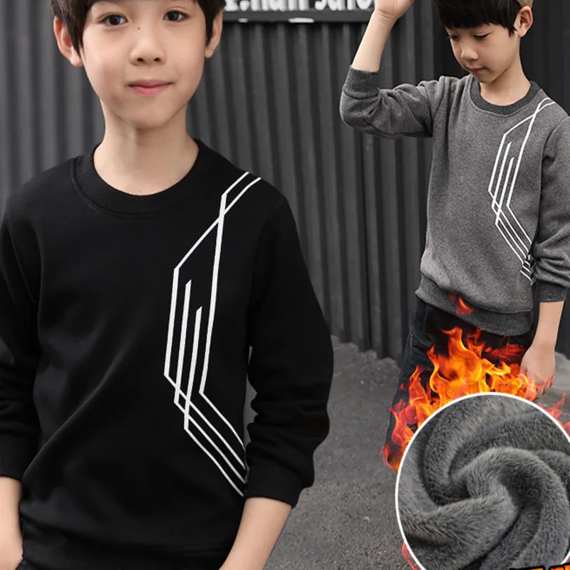 

fleece teenage boys winter tops kids boys striped warm t shirt long sleeve big boys t-shirt 2018 grey black children clothing