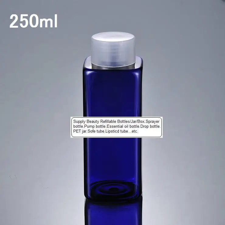100pcs 250ml plastic bottle ciear lid blue square environmental protection material cosmetic packaging |
