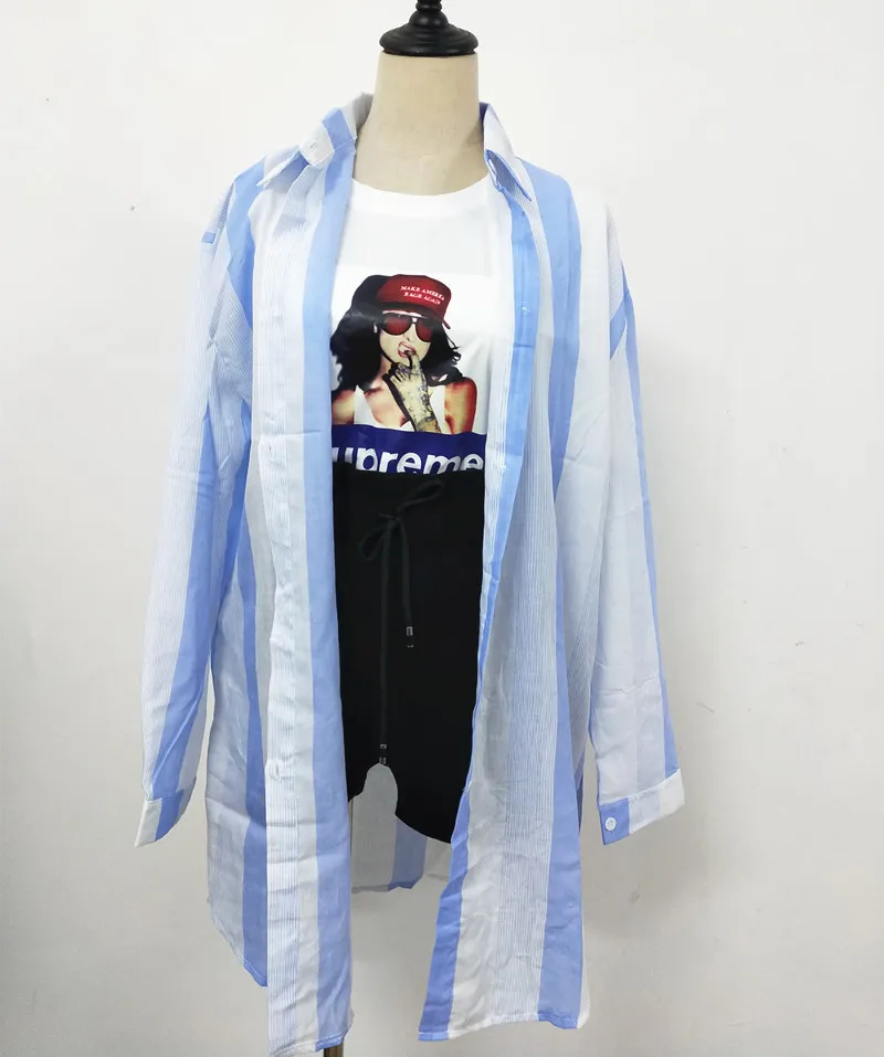 New Long Sleeve Striped Beach Kimono Women Summer Autumn 2018 Long Blouse Thin Sun Cover Up Casual Loose Shirts Cardigan Female