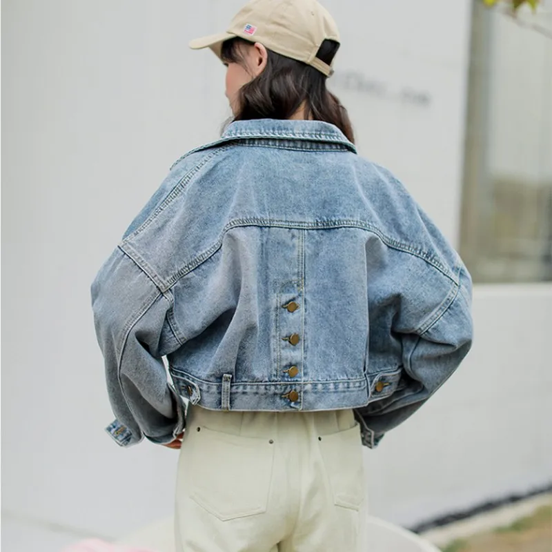 

2019 Korean Style Spring Autumn Back Multi-breasted Women Denim Jacket Street Wear Solid Color Loose Casual Ladies Short Coat