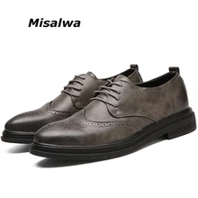 Misalwa/Осенняя мужская обувь с перфорацией типа «броги»; повседневная кожаная обувь в британском стиле в стиле ретро; мужские туфли-оксфорды в деловом стиле в Корейском стиле