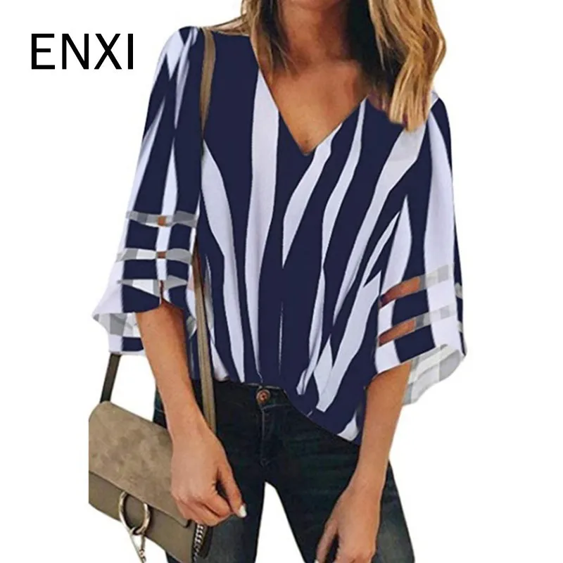 

ENXI 8 Color Summer Pregnant Women's Clothes Maternity Chiffon Blouses Sexy Tops V Neck Casual Shirts Pregnancy Clothing