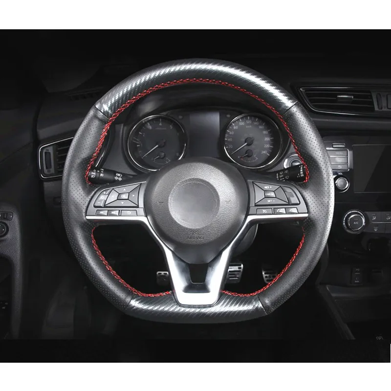 Handmade Sewing Leather Carbon Fiber Vein Steering Cover for Nissan X Trail T32 XTrail 2017 2018 Car Sytling Accessories Handmade Sewing Leather Carbon Fiber Vein Steering Cover for Nissan X Trail T32 XTrail 2017 2018 Car Sytling Accessories