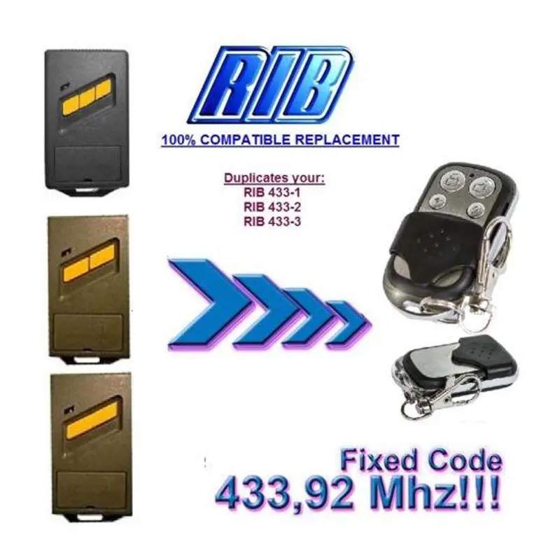

2pcs RIB 433-1433-2 433-3 Universal 433.92Mhz 4 Button Garage Door Hand Remote Key Copy/Duplicator Fixed Code