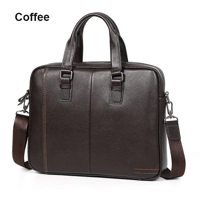 Натуральная Воловья кожа натуральная кожа деловой портфель мужской большой портфель мужские Офисные сумки кожаная сумка для ноутбука сумки на плечо - Цвет: coffee