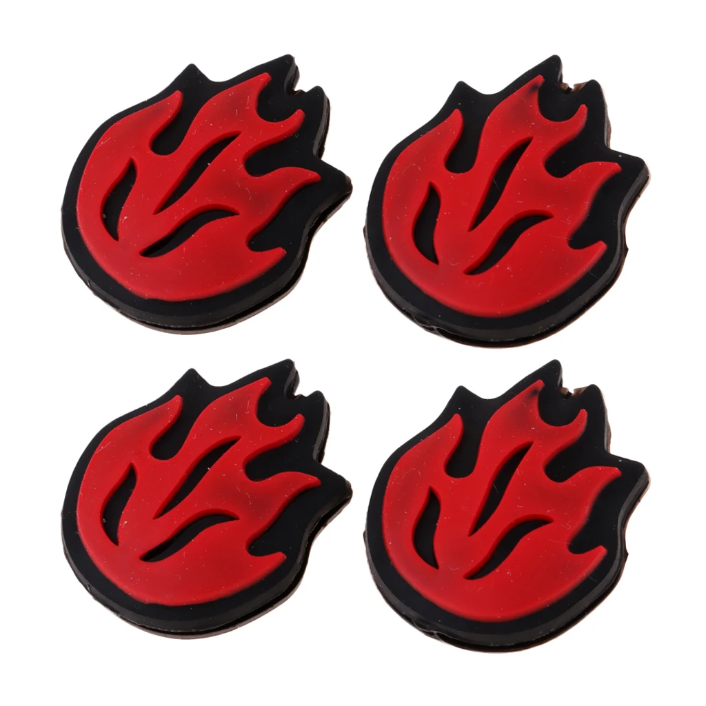 4 Pieces Durable Silicone Tennis Racket Vibration Dampeners Shockproof Dampers - Flame Fire Pattern, Red
