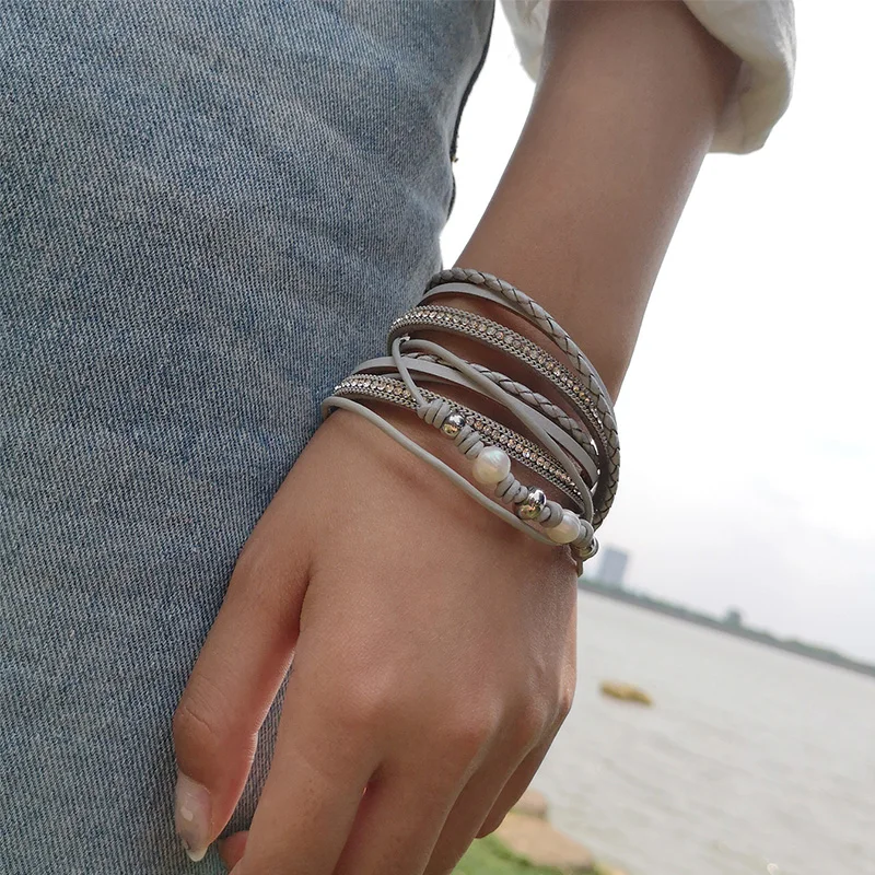 

Rinhoo 1PC Vintage Multiple Layer Leather Bracelet For Women Men Simulated-pearl Pendant Warp Charm Bracelet Fashion Jewelry