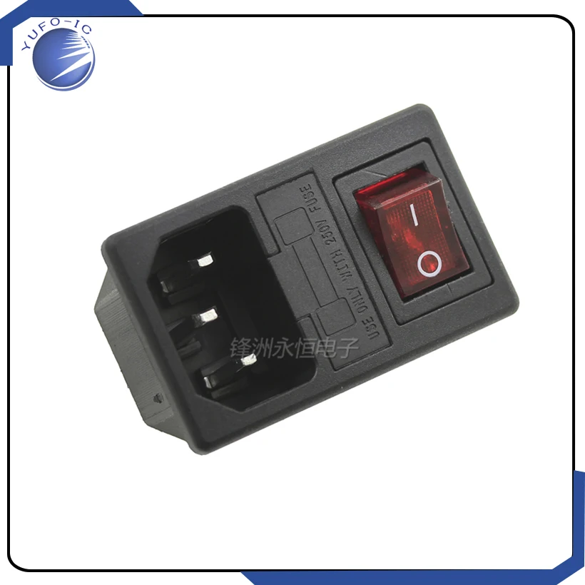 2Pcs AC-01 New Black Red AC 250V 10A 3 Terminal Power Socket With Fuse Holder 5*20MM 4PIN