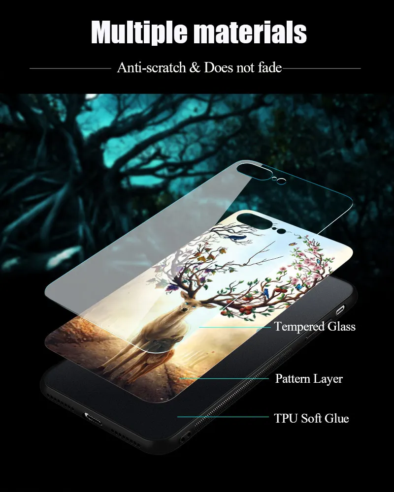 Hisomone Luxury Animal Tempered Glass Case For iPhone 7 7Plus Silicon Phone Case For iPhone X 8 8Plus 6 6S Plus Cover Coque