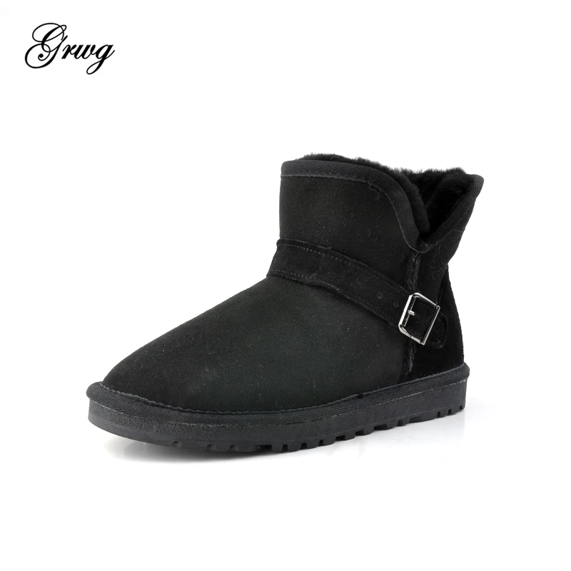 

GRWG Hot Sale High Quality Women Snow Boots Winter Warm Boots Genuine Sheepskin Leather 100% Natural Fur Women Ankle Boots