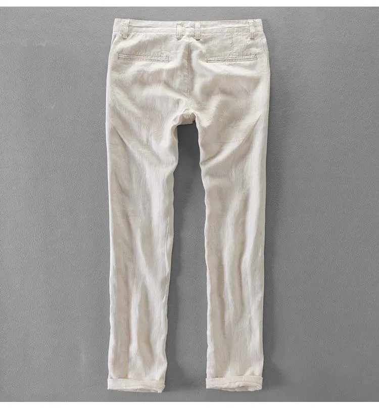 Летние мужские льняные брюки крутые тонкие белые брюки дышащие брюки повседневные брюки мужские прямые деловые брюки карго