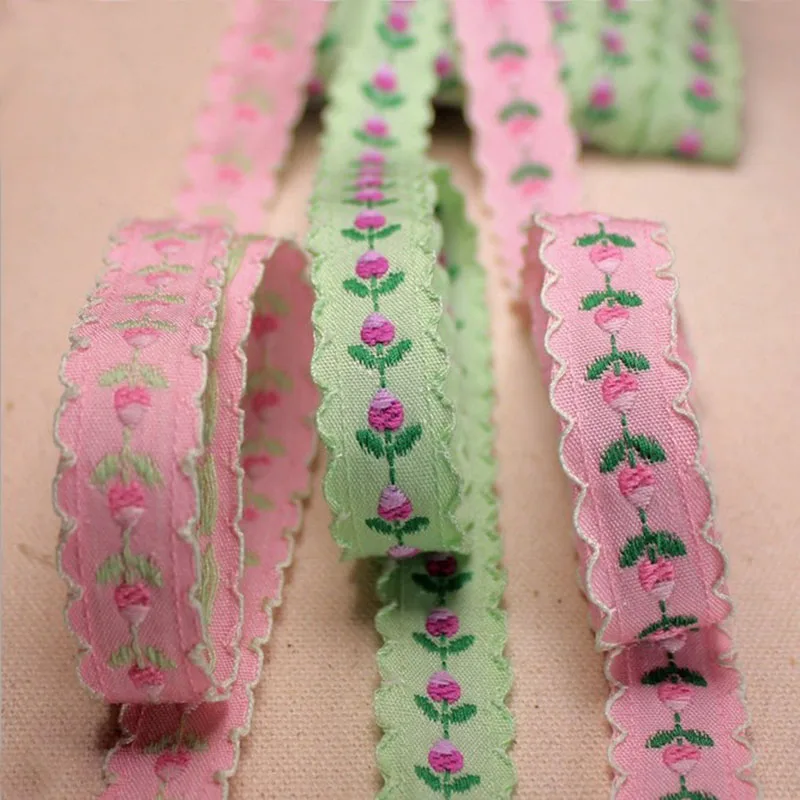 

2016 New !Wholesale 5/8'' (15mmx20yards) Polyester Woven Jacquard Ribbon Green+Pink+Light Pink Apple Lace Free Shipping