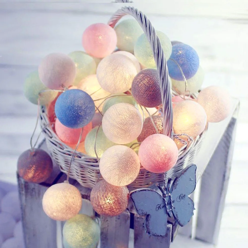 

3M 20LEDs Cotton Ball Garland LED String EU Plug Powered Fairy Lights Colorful Ball Light Chain Party Christmas Decoration