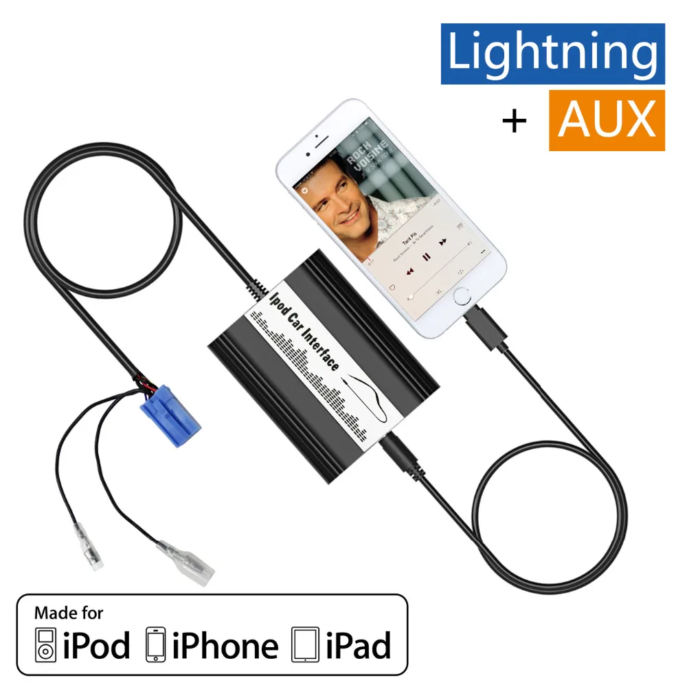 Авто ipod iphone автомобильный адаптер mp3 интерфейс lightning 8 контактный зарядное