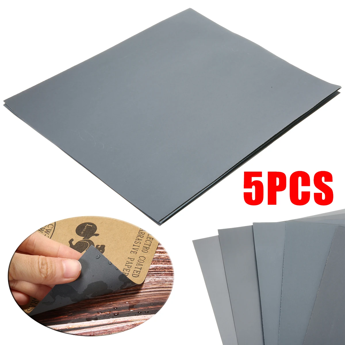 5Pcs Waterproof Sand Papers Wet and Dry Sand Paper Mixed Assorted Grit 2000 2500 3000 5000 7000 for Car Paint Varnish Filler