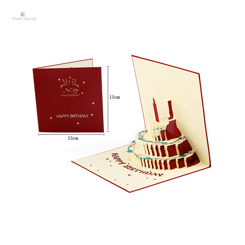  PAPER SPIRITZ laser birthday Cake 3d pop up paper card with blank envelope invitations greeting car - 32891446422