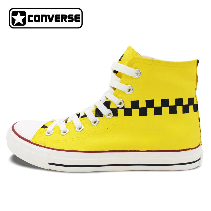 Prix pour Conception originale TAXI Portes Logo Marque Jaune Couleur Peint À La Main Chaussures Converse Chuck Taylor Unisexe High Top Toile Sneakers Prix pour Conception originale TAXI Portes Logo Marque Jaune Couleur Peint À La Main Chaussures Converse Chuck Taylor Unisexe High Top Toile Sneakers