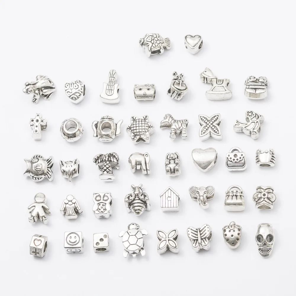 

Mixed 40PCS Spacer Alloy Charm Big Hole Tibetan Silver Bead Charm Beads European Pendant Fit Women Charm Bracelet DIY Pendants