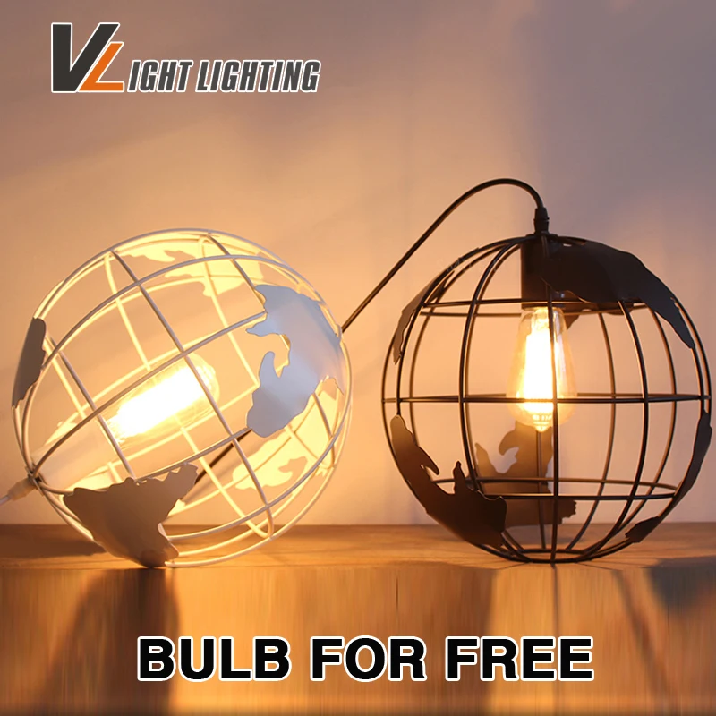 

Retro Loft vintage pendant lights The earth world shape Iron pendant lamp restaurant bar indoor light fixture Edison bulb free