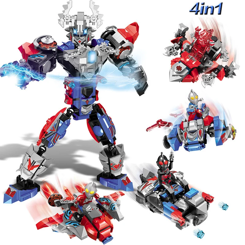 

442Pcs Creator Robot 4IN1 Ultraman Series Alien Super Heroe VS Monster Building Blocks Compatible Legoings Figures Toys Kid Gift