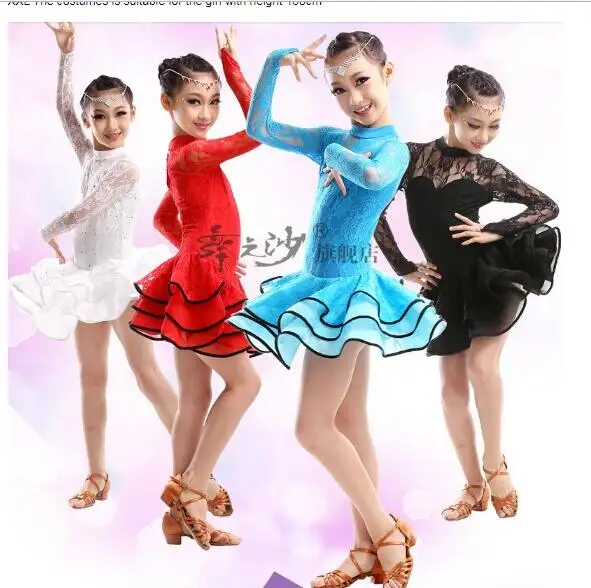 

costume red blue black white yellow blue pink rumba latin cha-cha dance dress girl child tango samba professiona 110-160cm