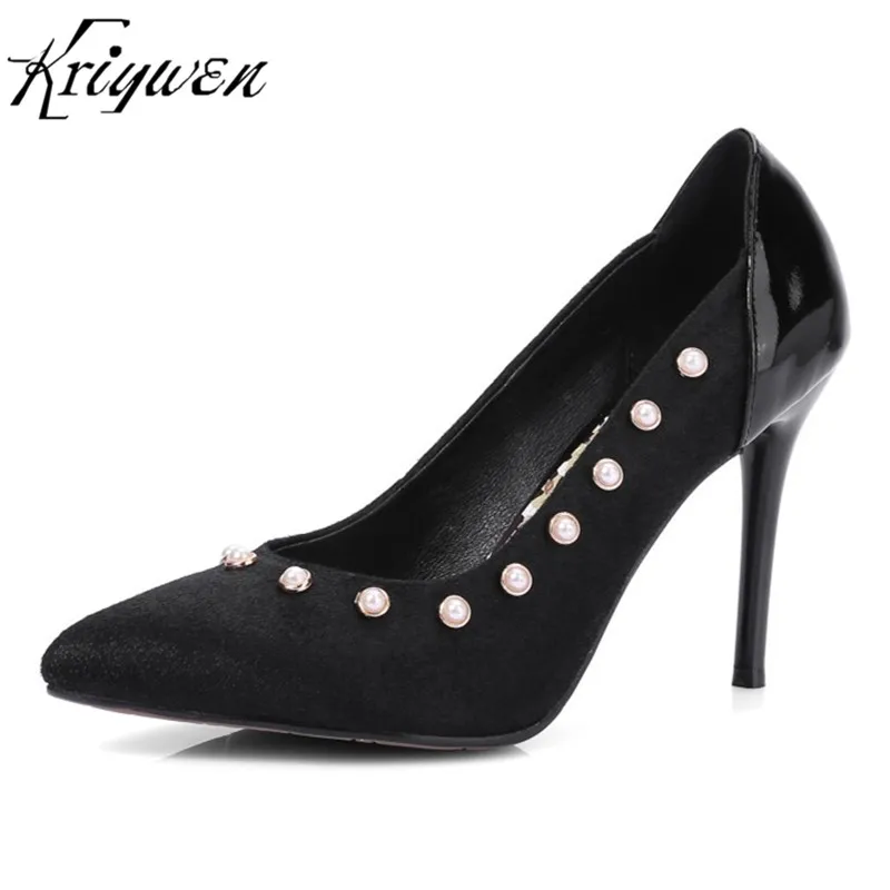 

2018 New Arrival Horsehair Shoes Woman Elegant Pointed Toe Shallow Pumps Lady chaussures femme Shoes Office Lady Plus Size 34-42