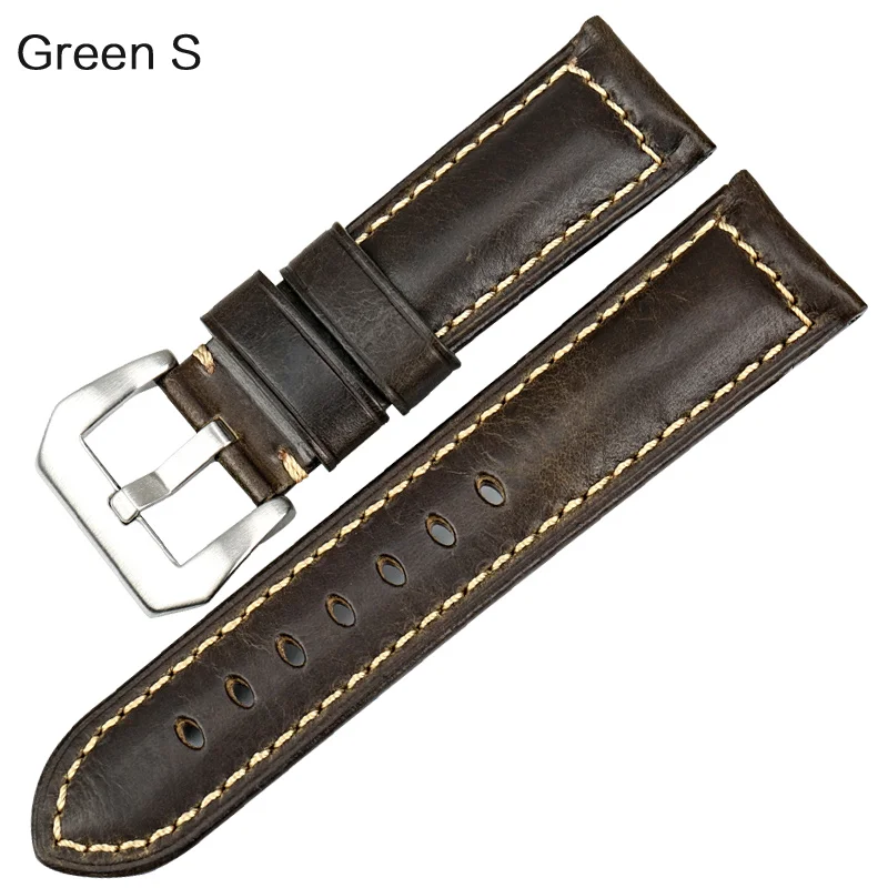 MAIKES, винтажный коричневый ремешок для часов 22, 23, 24, 26 мм, ручной работы, итальянский кожаный ремешок для часов, аксессуары для часов для мужчин, ремешок для часов Hamilton - Цвет ремешка: Green S