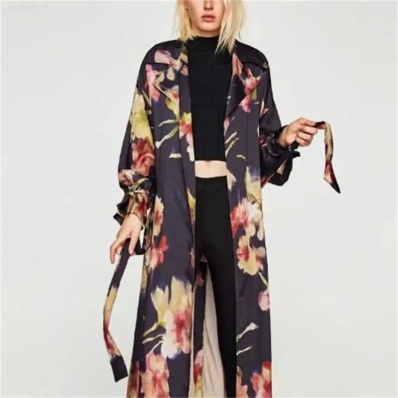 Femmes imprimé floral Mode Rétro Satin Kimono Chemise ...