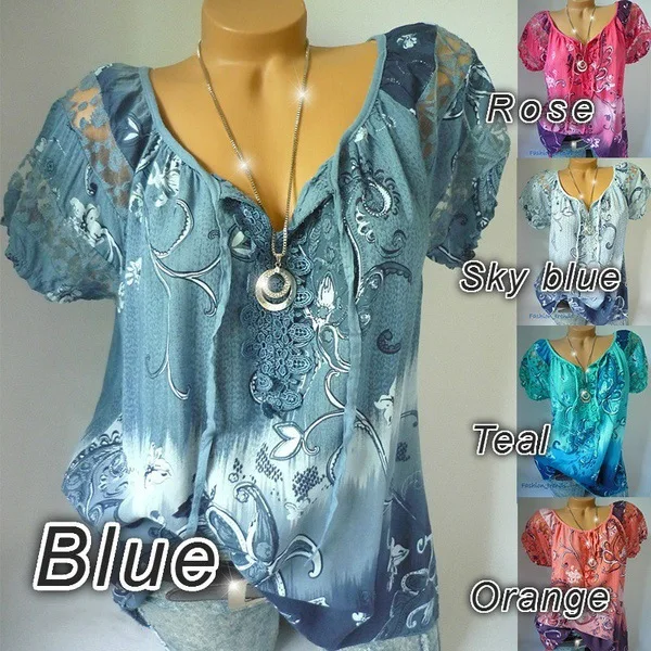 S-5XL Digital Print Lace Stitching Short Sleeve Shirt Women Blouse Casual Loose Chiffon Shirts Plus Size Tops White Blouse Blusa S-5XL Digital Print Lace Stitching Short Sleeve Shirt Women Blouse Casual Loose Chiffon Shirts Plus Size Tops White Blouse Blusa
